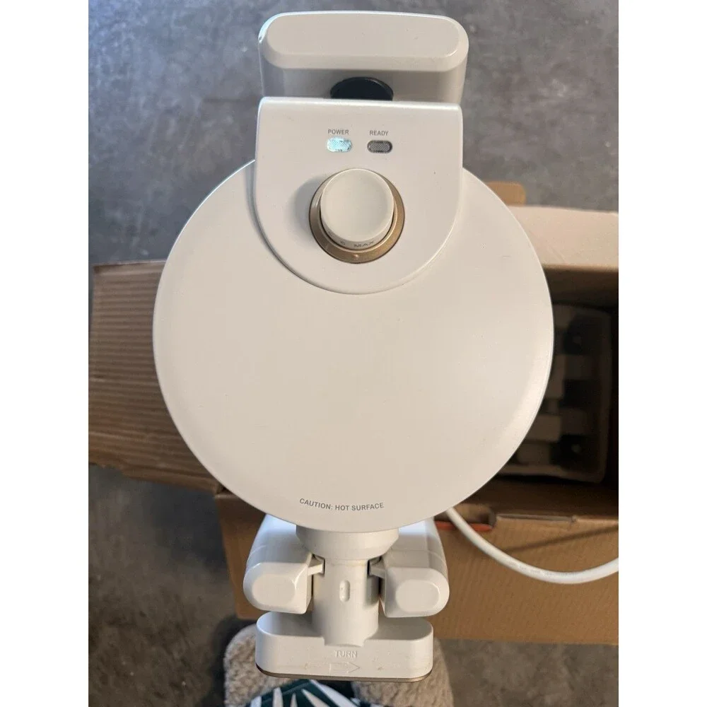 Beautiful Rotating Belgian Waffle Maker 1000W White Round Non-Stick Temp Ctrl
